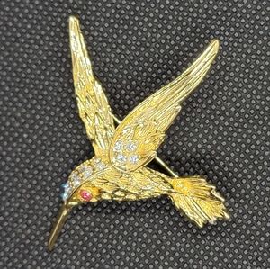 HUMMINGBIRD Rhinestone LAPEL PIN BROOCH Vintage